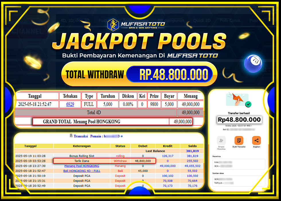 MUFASATOTO JACKPOT POOL HONGKONG Rp.48.800.000 | LUNAS